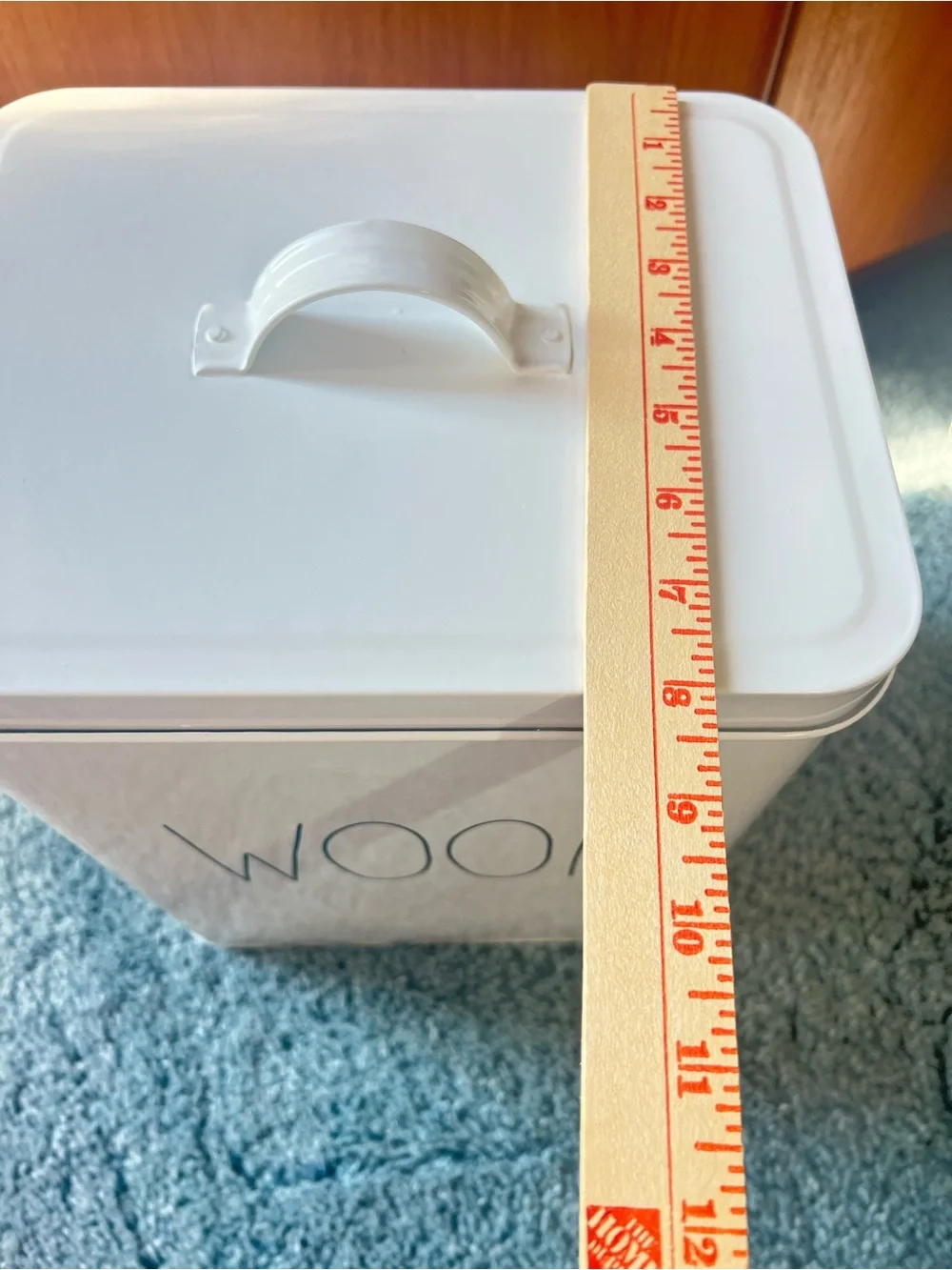 Rae Dunn White 'WOOF' Metal Dog Treat Canister Toy Container